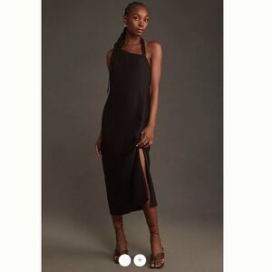 Anthropologie Linen Asymmetrical Halter Belt Back Column Midi Dress